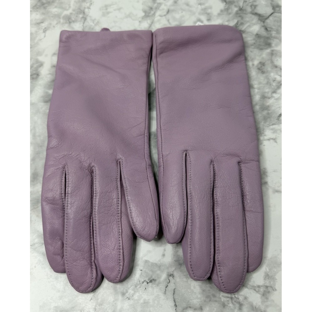 Lands End EZ Touch Screen Cashmere Lined Purple Leather Gloves Womens Medium NWT